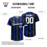 Custom Navy Blue-Black Stripe Throwback Baseball Jersey